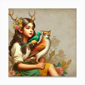 Girl With Deer 1 Canvas Print