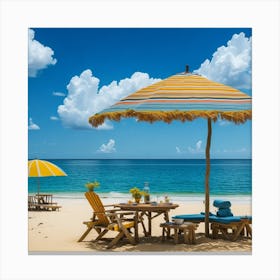 Beach Umbrella On The Beach Canvas Print