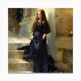 Mysterious Woman In A Blue Dress Canvas Print