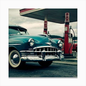 Classic Car At Gas Station Canvas Print