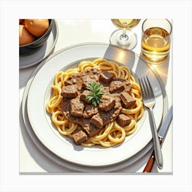 Plate Of Spaghetti And Meat Canvas Print