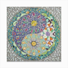 Firefly Beautiful Modern Intricate Floral Yin And Yang Japanese Mosaic Mandala Pattern In Gray, And (7) 1 Canvas Print