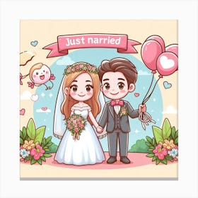 Cartoon Wedding Couple Canvas Print