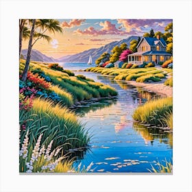 Sunset By The River Canvas Print