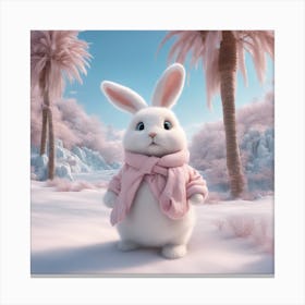 Digital Oil, Bunny Wearing A Winter Coat, Whimsical And Imaginative, Soft Snowfall, Pastel Pinks, Bl (1) Canvas Print