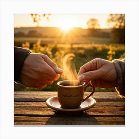 Couple Holding A Cup Of Coffee Canvas Print