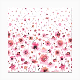 Ink Soft Flowers Pink Degrade Square Canvas Print