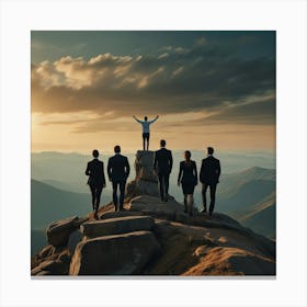 Business People Standing On Top Of Mountain 1 Canvas Print
