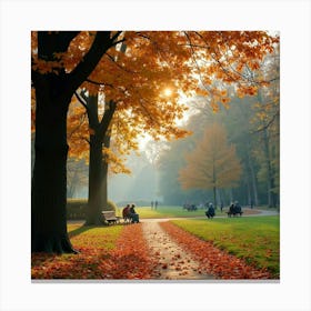 An English Park During Autumn With Colorful Leaves And People Enjoying The Crisp Air 1 Canvas Print