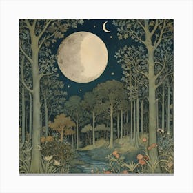 William Morris Print Night Forest Moon Poster Vintage 0 Canvas Print