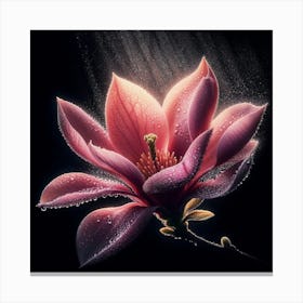 Pink Magnolia Flower With Dew Drops Canvas Print