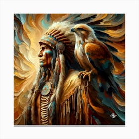 Native American Indian Male With Hawk Canvas Print