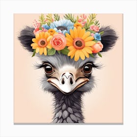 Floral Baby Ostrich Nursery Illustration (30) Canvas Print