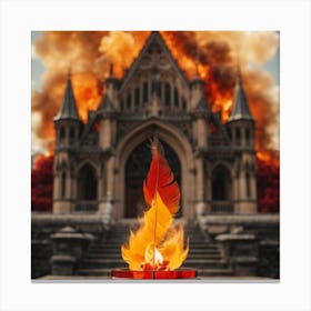 Flames In Front Of A Church Canvas Print