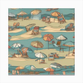 Beach Chairs & Umbrellas Canvas Print