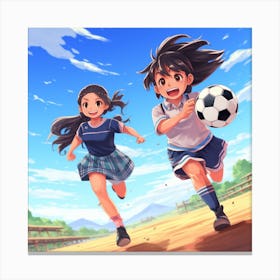 Two Girls Playing Soccer Anime 1 Canvas Print