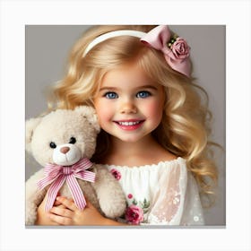 Little Girl With Teddy Bear 11 Canvas Print