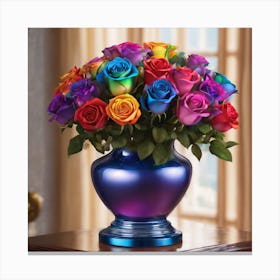 A Vase Of Rainbow Roses Canvas Print