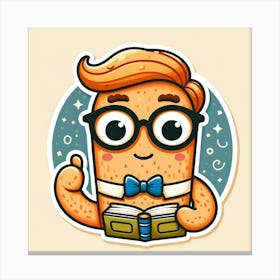 Cartoon Character Reading A Book Canvas Print