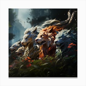 Lions Roaming In The Forest Canvas Print