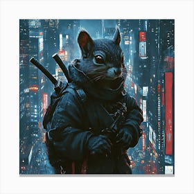 Futuristic City Ninja Squirrel Backdrop 1 Canvas Print