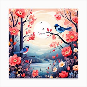 A Bright Toned Design With Flowers And Leaves Trees And Birds A Beautiful And Simple Picture That 296923191 (1) Canvas Print