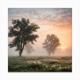 Sunrise Over A Foggy Field Canvas Print