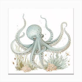 Storybook Style Octopus With Fish & Aqua Marine Plants 2 Canvas Print