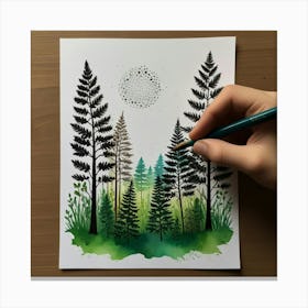 Watercolor Of A Forest Canvas Print