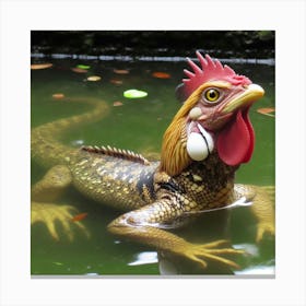 Rooster In Water Canvas Print