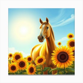 Horse In Sunflower Field 15 Canvas Print