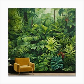 Oil Painted Realistic Mural Of Green Tropical Rain (5) Canvas Print