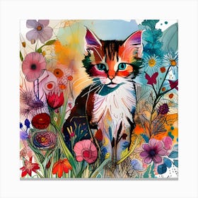 Cat In Flowers Canvas Print