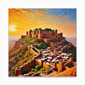 Mehrangarh Fort, India Cubism Style Canvas Print