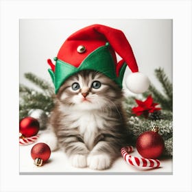 Christmas Kitten In Santa Hat 2 Canvas Print