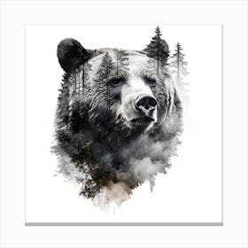 Grizzly Bear Double Exposure Art Canvas Print