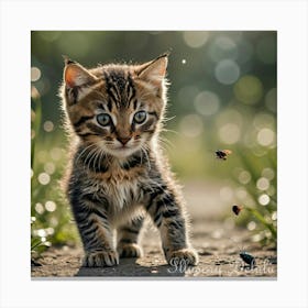 Kitty Chasing Butterfly Canvas Print