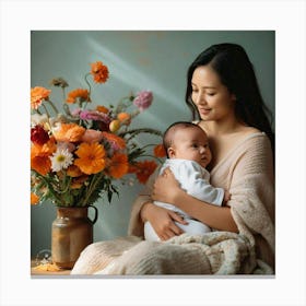 Portrait Of A Mother And Baby Canvas Print