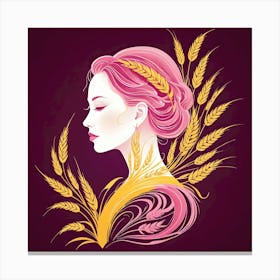 The Woman of Wheat, Yellow, Pink and Burgundy Canvas Print