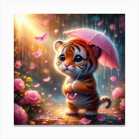 Tiger Cub In The Rain Canvas Print