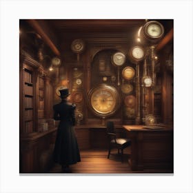 Clocks In The Library Canvas Print