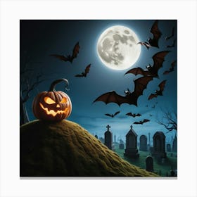 Halloween Cemetery With Bats Canvas Print