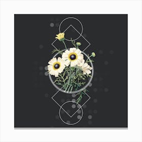 Vintage Chrysanthemum Botanical with Geometric Line Motif and Dot Pattern n.0380 Canvas Print