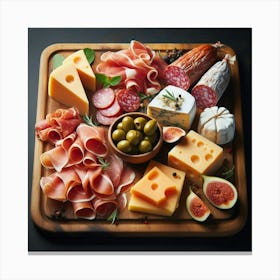 "A Plentiful Charcuterie Board with an Assortment of Imported Cheeses, Cured Meats, and Fresh Figs Canvas Print