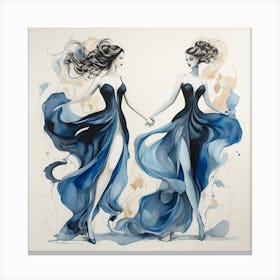 Two Women In Blue Dresses 2 Canvas Print