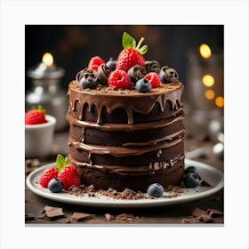 Chocolate Cake With Berries 3 Canvas Print