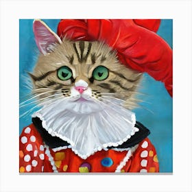 Cute Cat In A Red Costume Painting Canvas Print