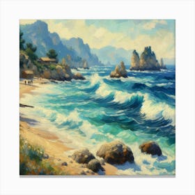 Beach Scene, Acrylic Painting Style Canvas Print