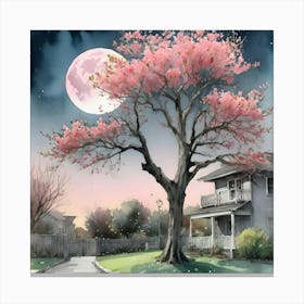 Cherry Blossom Tree At Night Canvas Print