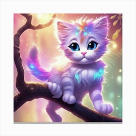 Cute Kitten On A Tree Branch Canvas Print